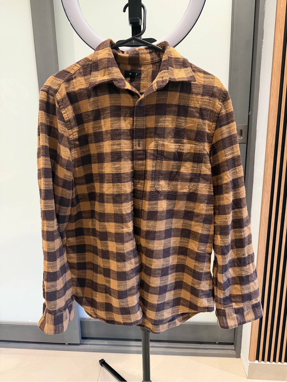 Express Men's Brown Mustard Plaid Flannel Shirt Size M
